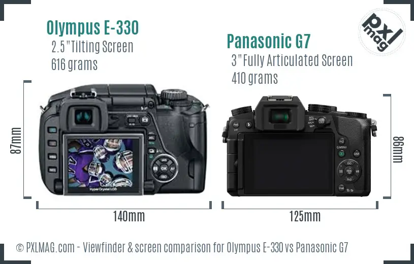 Olympus E-330 vs Panasonic G7 Screen and Viewfinder comparison