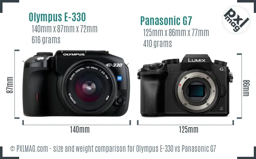 Olympus E-330 vs Panasonic G7 size comparison