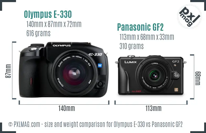 Olympus E-330 vs Panasonic GF2 size comparison