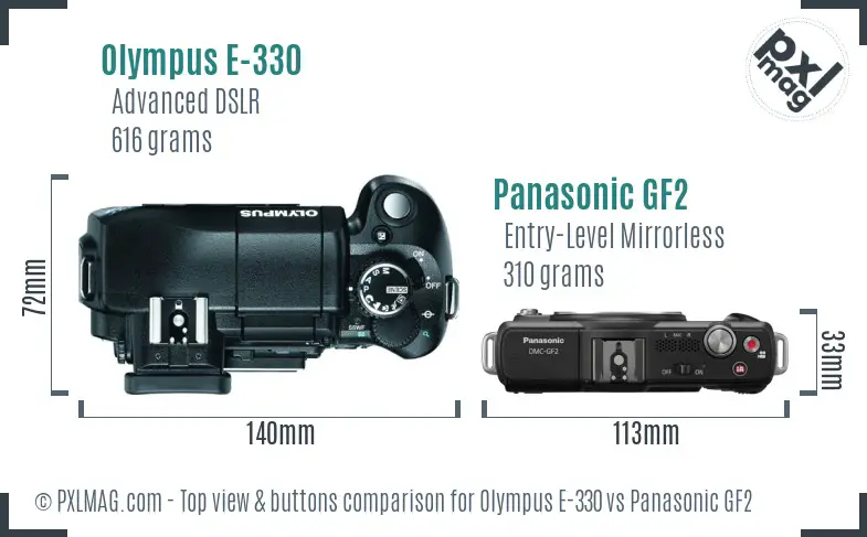 Olympus E-330 vs Panasonic GF2 top view buttons comparison