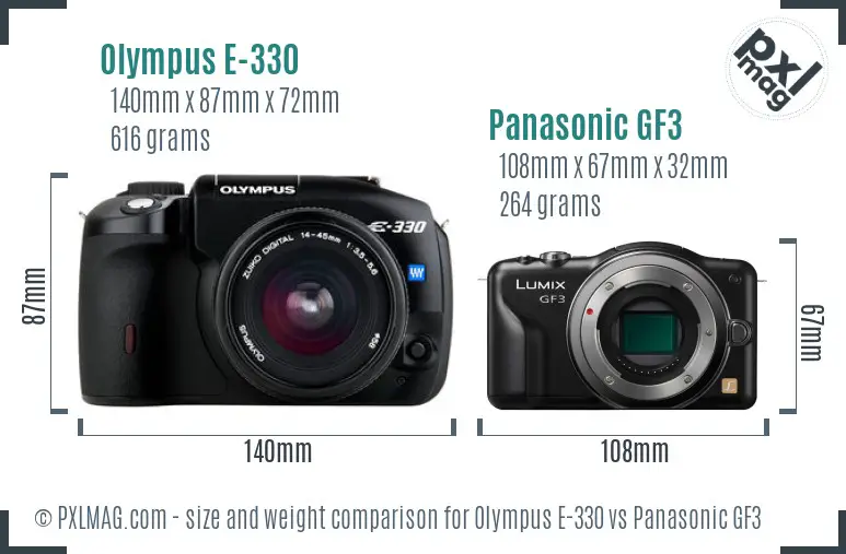 Olympus E-330 vs Panasonic GF3 size comparison