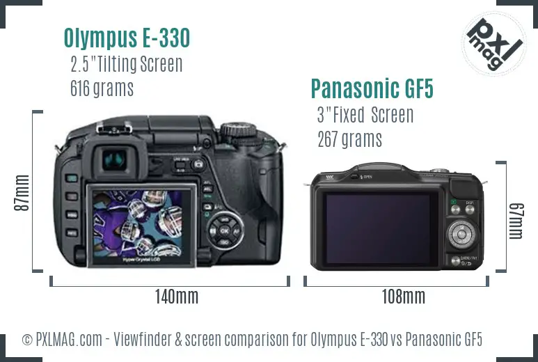 Olympus E-330 vs Panasonic GF5 Screen and Viewfinder comparison