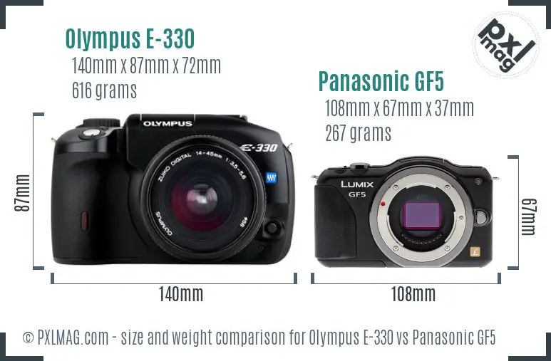 Olympus E-330 vs Panasonic GF5 size comparison