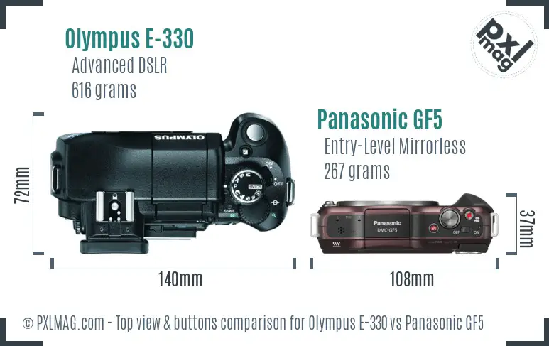 Olympus E-330 vs Panasonic GF5 top view buttons comparison