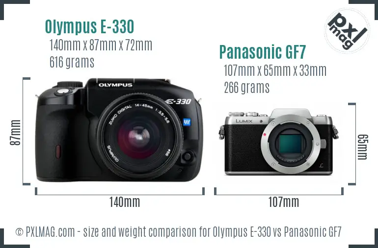 Olympus E-330 vs Panasonic GF7 size comparison
