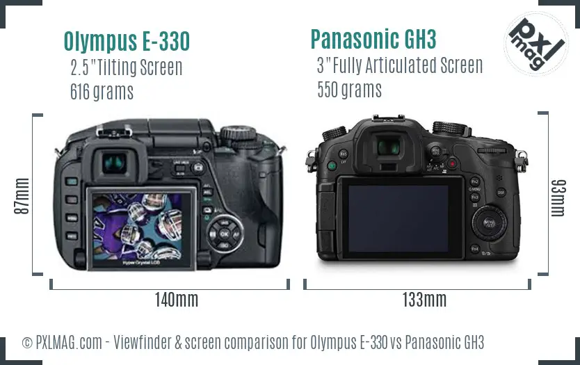 Olympus E-330 vs Panasonic GH3 Screen and Viewfinder comparison
