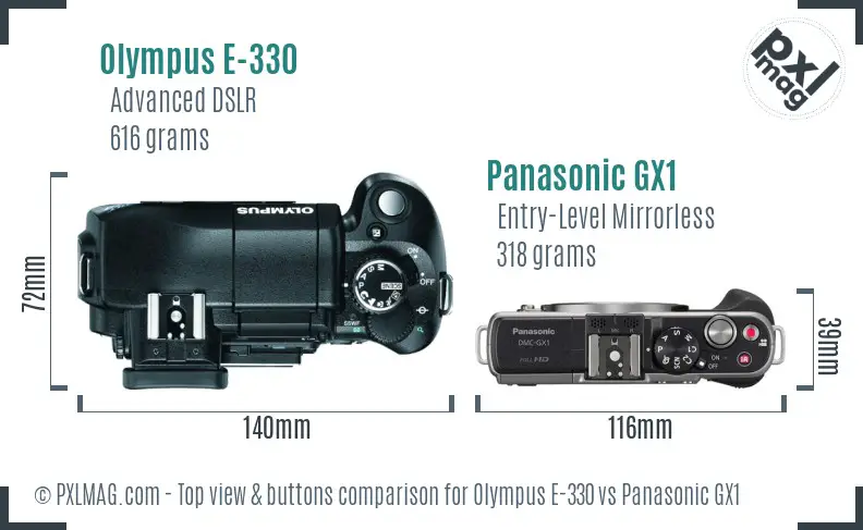 Olympus E-330 vs Panasonic GX1 top view buttons comparison