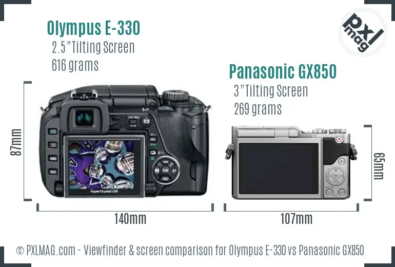 Olympus E-330 vs Panasonic GX850 Screen and Viewfinder comparison
