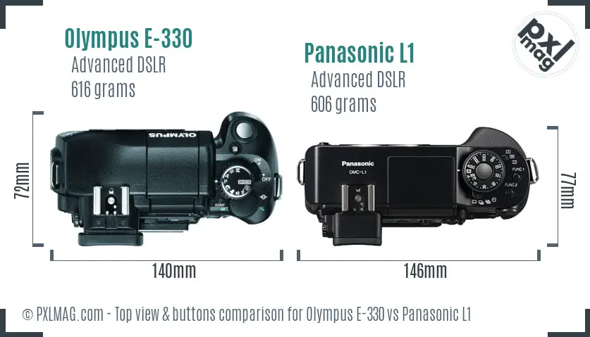 Olympus E-330 vs Panasonic L1 top view buttons comparison