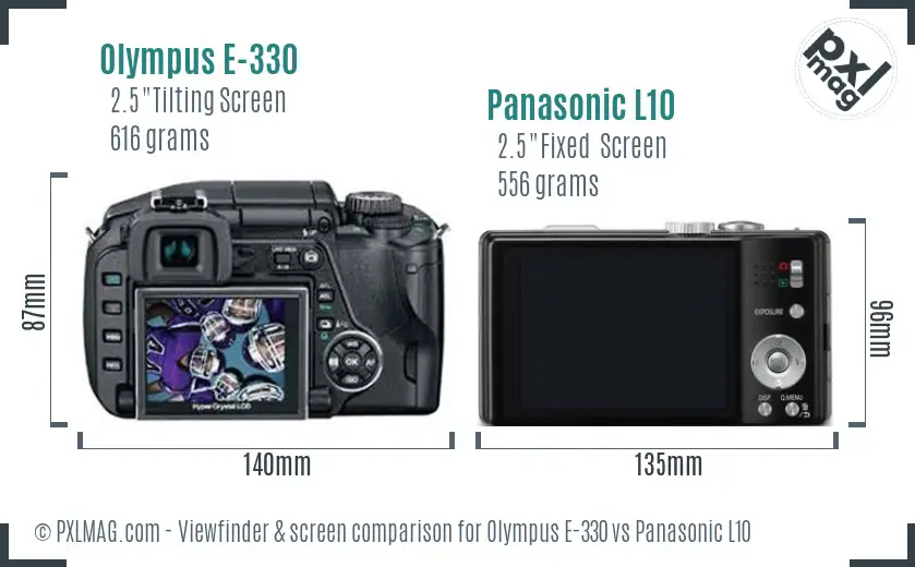Olympus E-330 vs Panasonic L10 Screen and Viewfinder comparison
