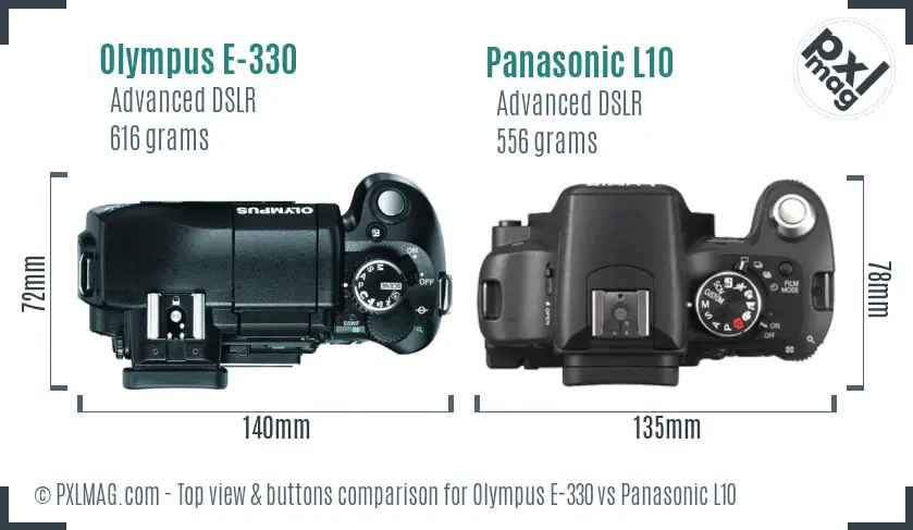Olympus E-330 vs Panasonic L10 top view buttons comparison