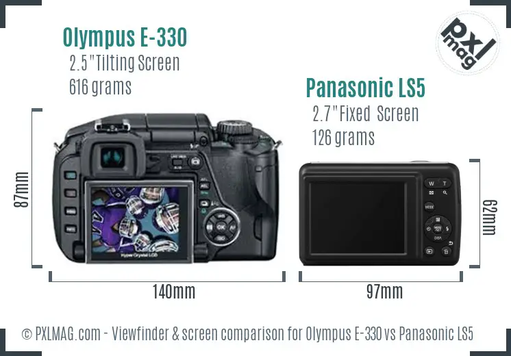 Olympus E-330 vs Panasonic LS5 Screen and Viewfinder comparison