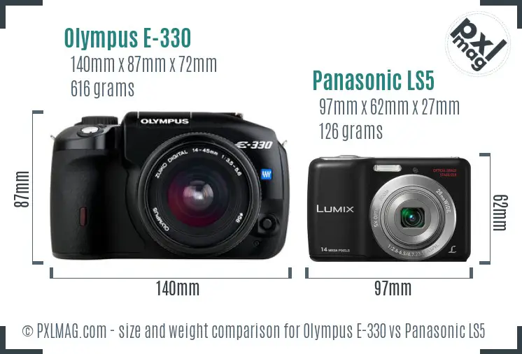 Olympus E-330 vs Panasonic LS5 size comparison