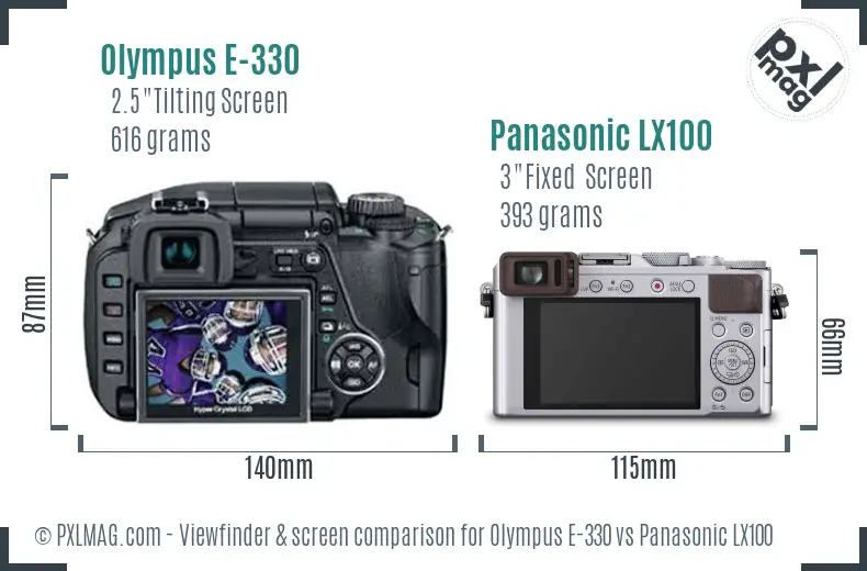 Olympus E-330 vs Panasonic LX100 Screen and Viewfinder comparison