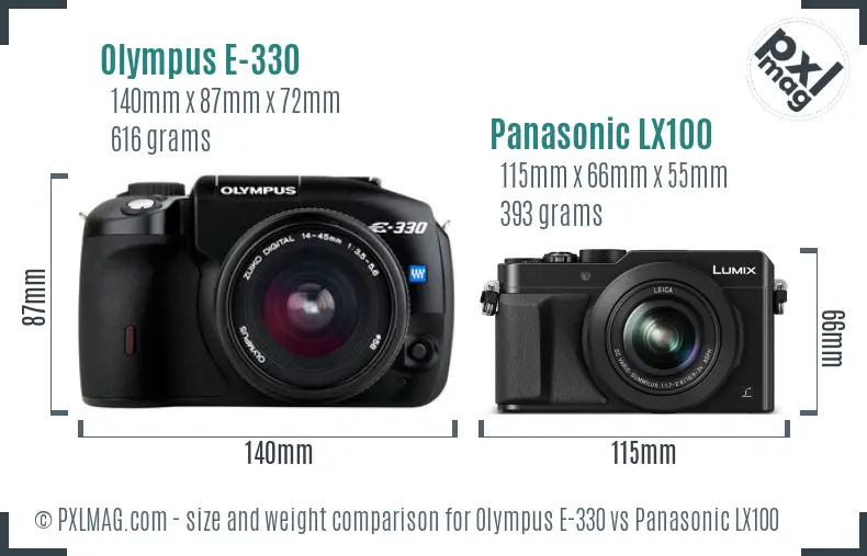 Olympus E-330 vs Panasonic LX100 size comparison