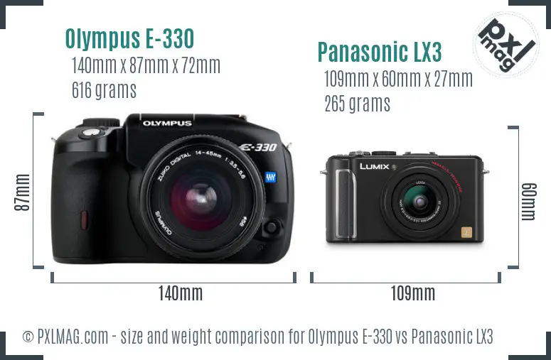 Olympus E-330 vs Panasonic LX3 size comparison