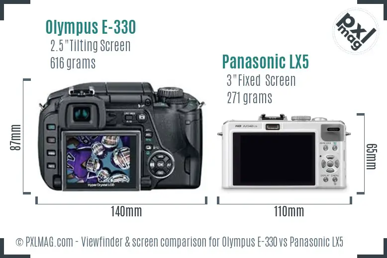 Olympus E-330 vs Panasonic LX5 Screen and Viewfinder comparison