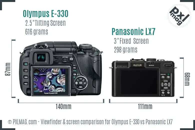 Olympus E-330 vs Panasonic LX7 Screen and Viewfinder comparison