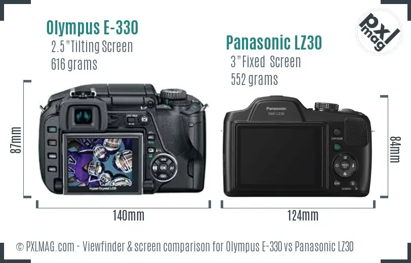 Olympus E-330 vs Panasonic LZ30 Screen and Viewfinder comparison