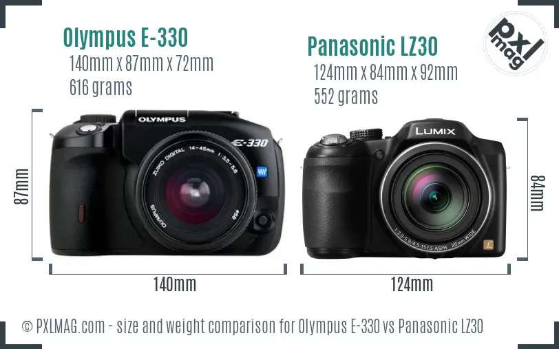 Olympus E-330 vs Panasonic LZ30 size comparison