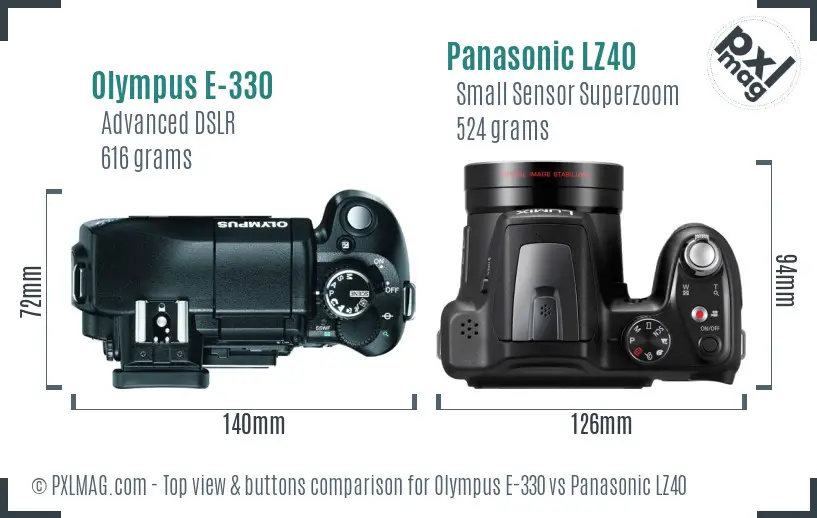 Olympus E-330 vs Panasonic LZ40 top view buttons comparison