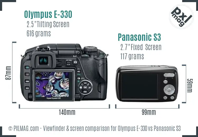 Olympus E-330 vs Panasonic S3 Screen and Viewfinder comparison