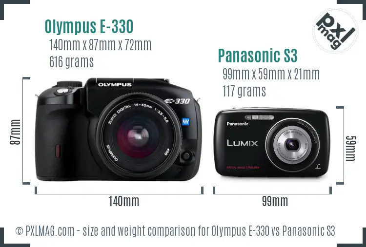 Olympus E-330 vs Panasonic S3 size comparison