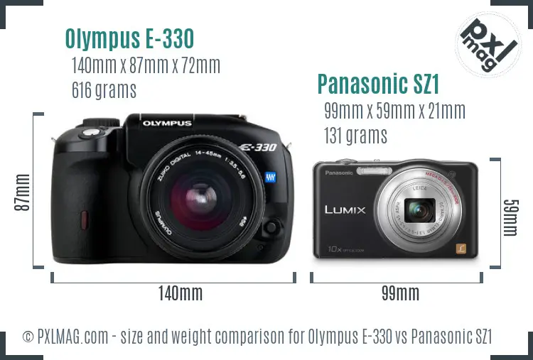 Olympus E-330 vs Panasonic SZ1 size comparison