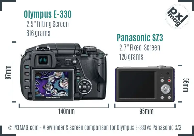 Olympus E-330 vs Panasonic SZ3 Screen and Viewfinder comparison