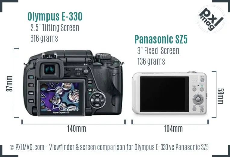 Olympus E-330 vs Panasonic SZ5 Screen and Viewfinder comparison