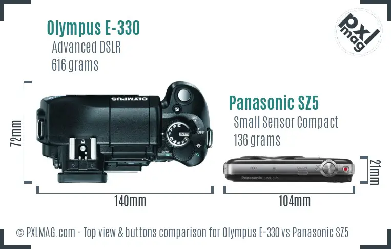 Olympus E-330 vs Panasonic SZ5 top view buttons comparison