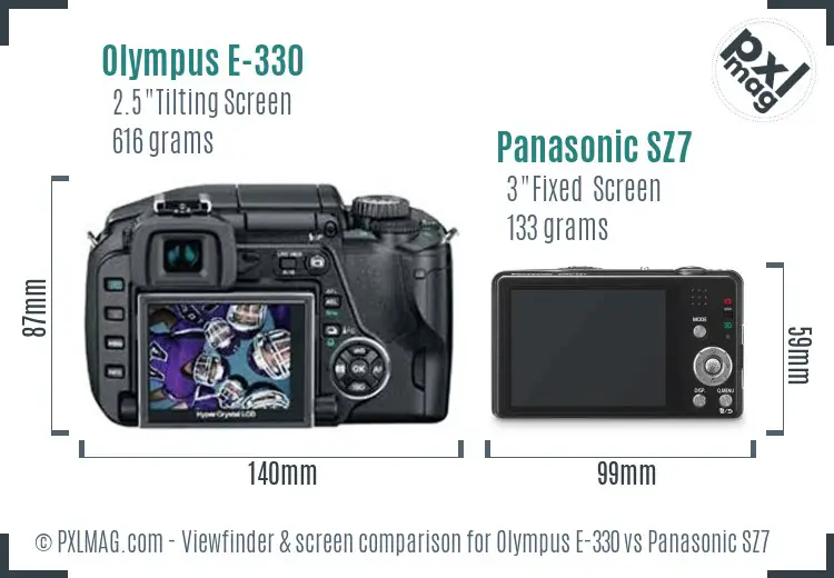 Olympus E-330 vs Panasonic SZ7 Screen and Viewfinder comparison