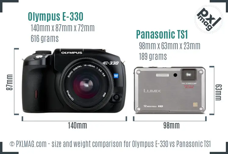 Olympus E-330 vs Panasonic TS1 size comparison