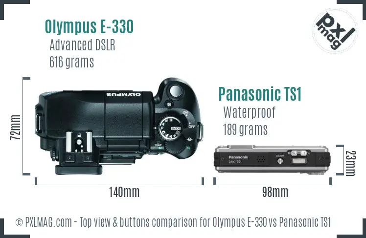 Olympus E-330 vs Panasonic TS1 top view buttons comparison