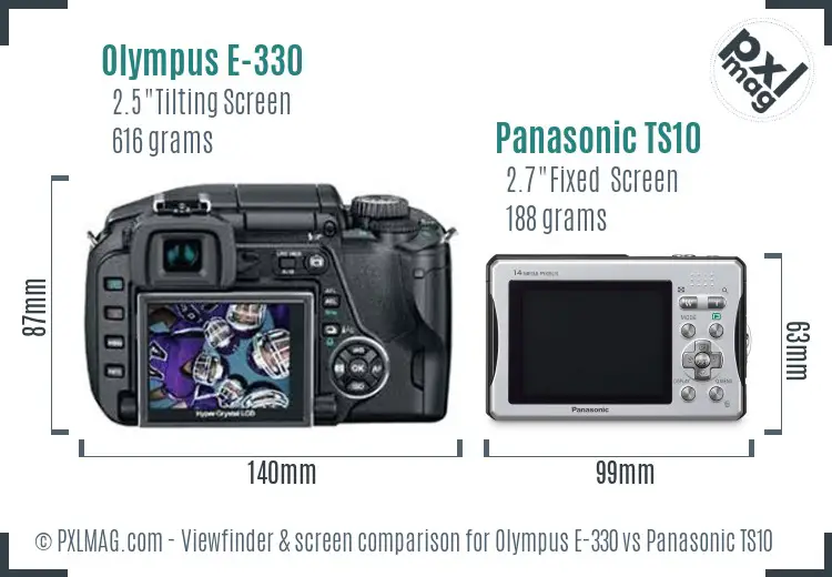Olympus E-330 vs Panasonic TS10 Screen and Viewfinder comparison
