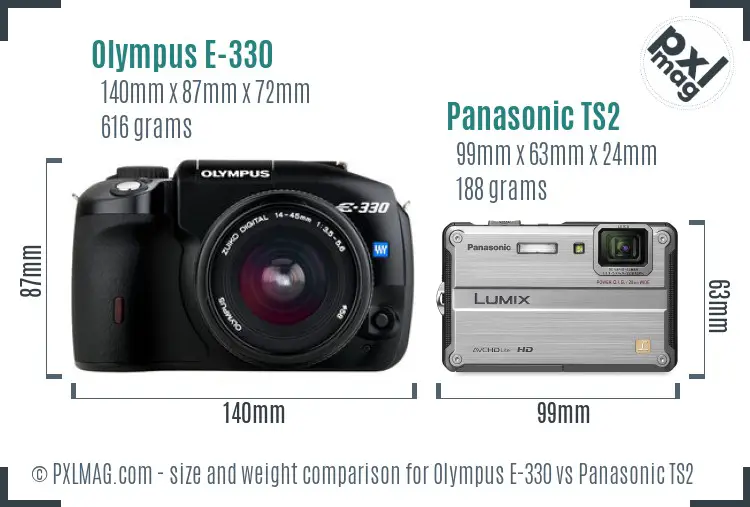 Olympus E-330 vs Panasonic TS2 size comparison