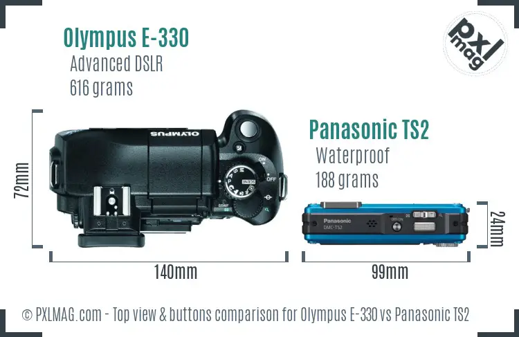 Olympus E-330 vs Panasonic TS2 top view buttons comparison