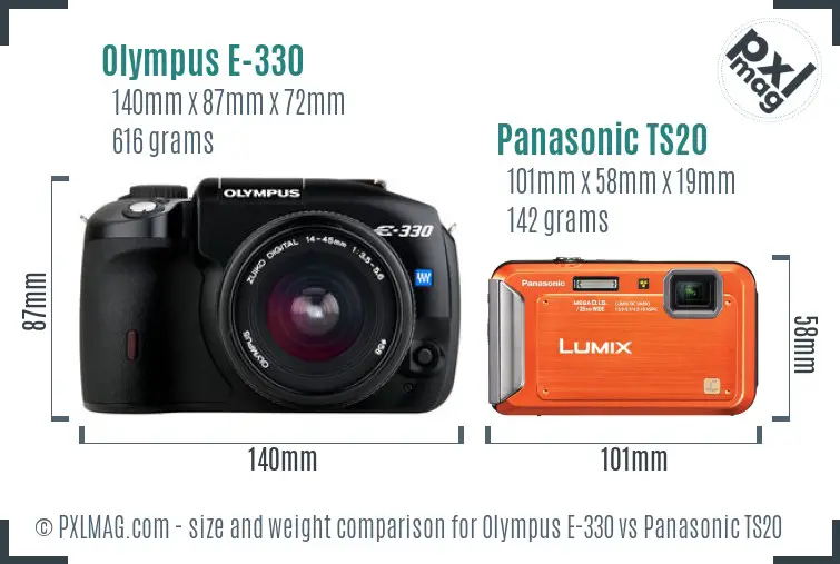 Olympus E-330 vs Panasonic TS20 size comparison
