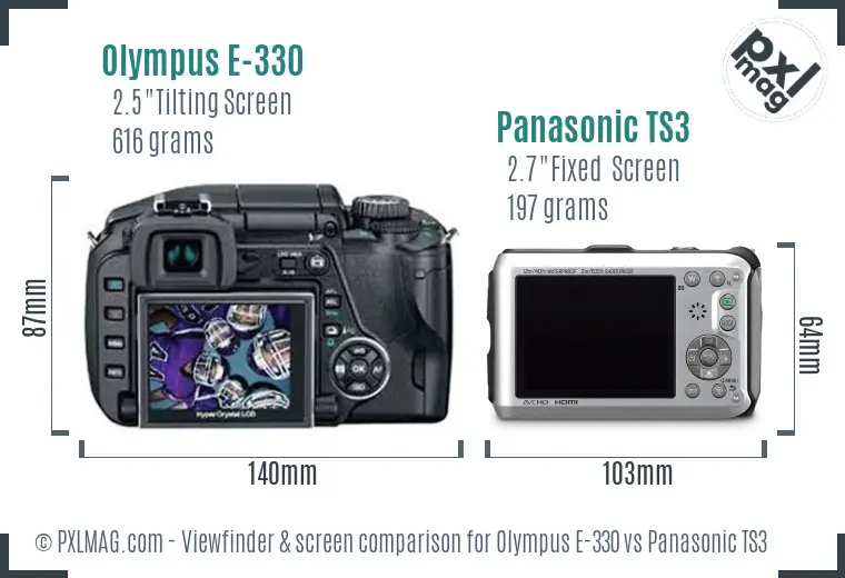 Olympus E-330 vs Panasonic TS3 Screen and Viewfinder comparison