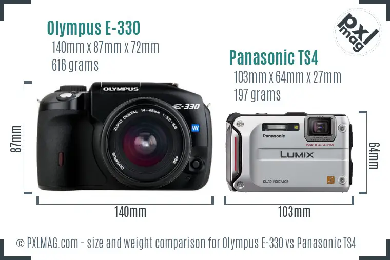 Olympus E-330 vs Panasonic TS4 size comparison