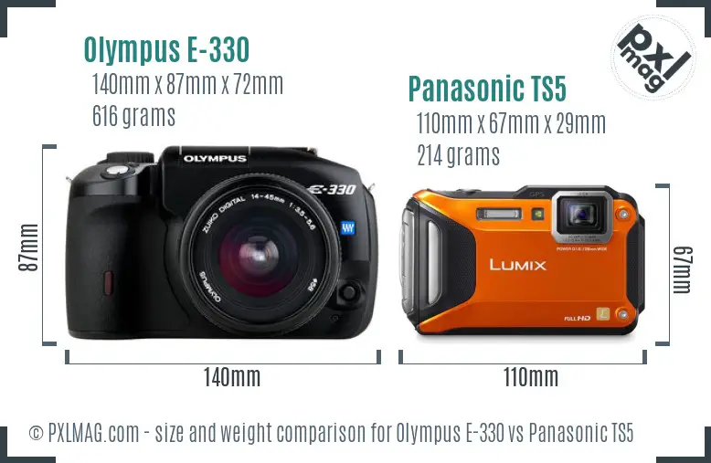 Olympus E-330 vs Panasonic TS5 size comparison
