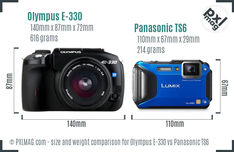 Olympus E-330 vs Panasonic TS6 size comparison