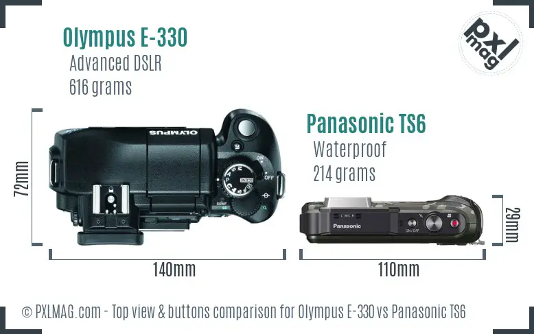Olympus E-330 vs Panasonic TS6 top view buttons comparison