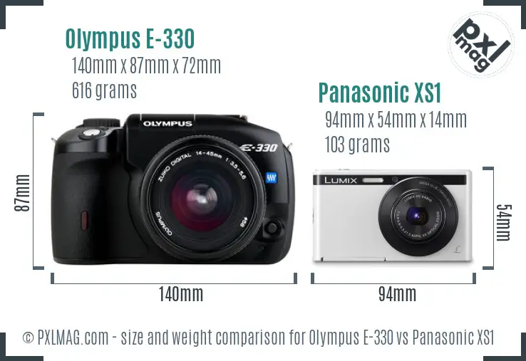 Olympus E-330 vs Panasonic XS1 size comparison