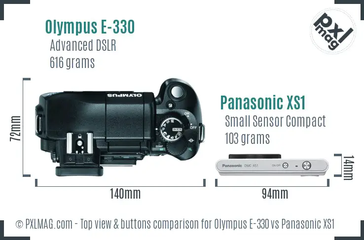Olympus E-330 vs Panasonic XS1 top view buttons comparison