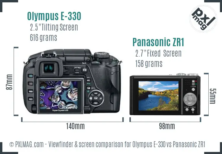 Olympus E-330 vs Panasonic ZR1 Screen and Viewfinder comparison