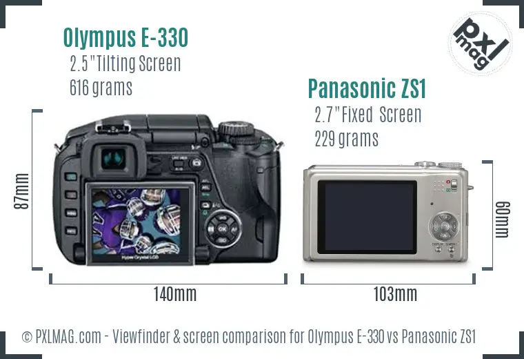 Olympus E-330 vs Panasonic ZS1 Screen and Viewfinder comparison