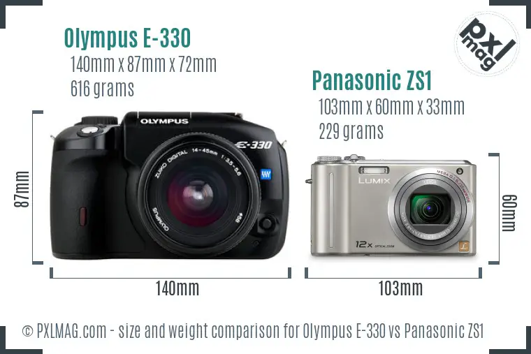 Olympus E-330 vs Panasonic ZS1 size comparison