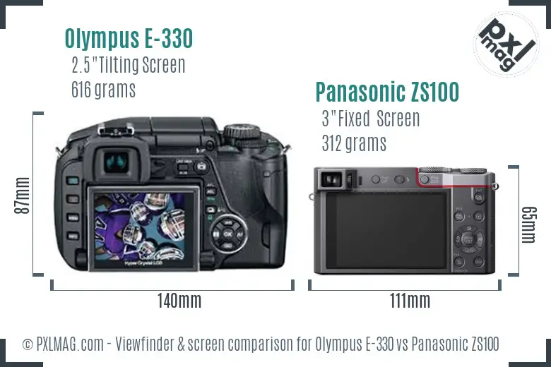 Olympus E-330 vs Panasonic ZS100 Screen and Viewfinder comparison