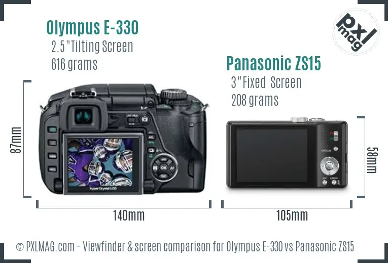 Olympus E-330 vs Panasonic ZS15 Screen and Viewfinder comparison